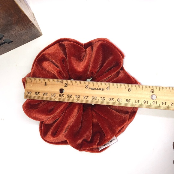 Rust Stretch Velvet Hair Scrunchie Hair Accessory - Picture 9 of 12